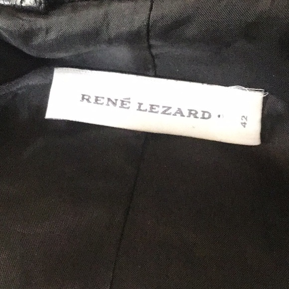 Rene Lezard black leather notched collar/zigzag stitching, 2 button blazer EU 42 - Picture 10 of 12